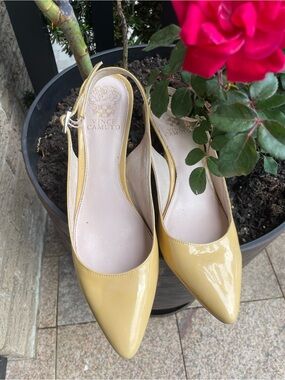 Vince Camuto Yellow Patent Slingback Pointed-Toe Mules